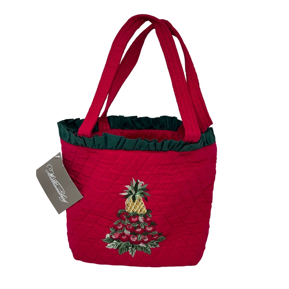 Vintage Williamsburg‎ Christmas Quilted Tote Bag Pineapple Apple Embroidery NEW